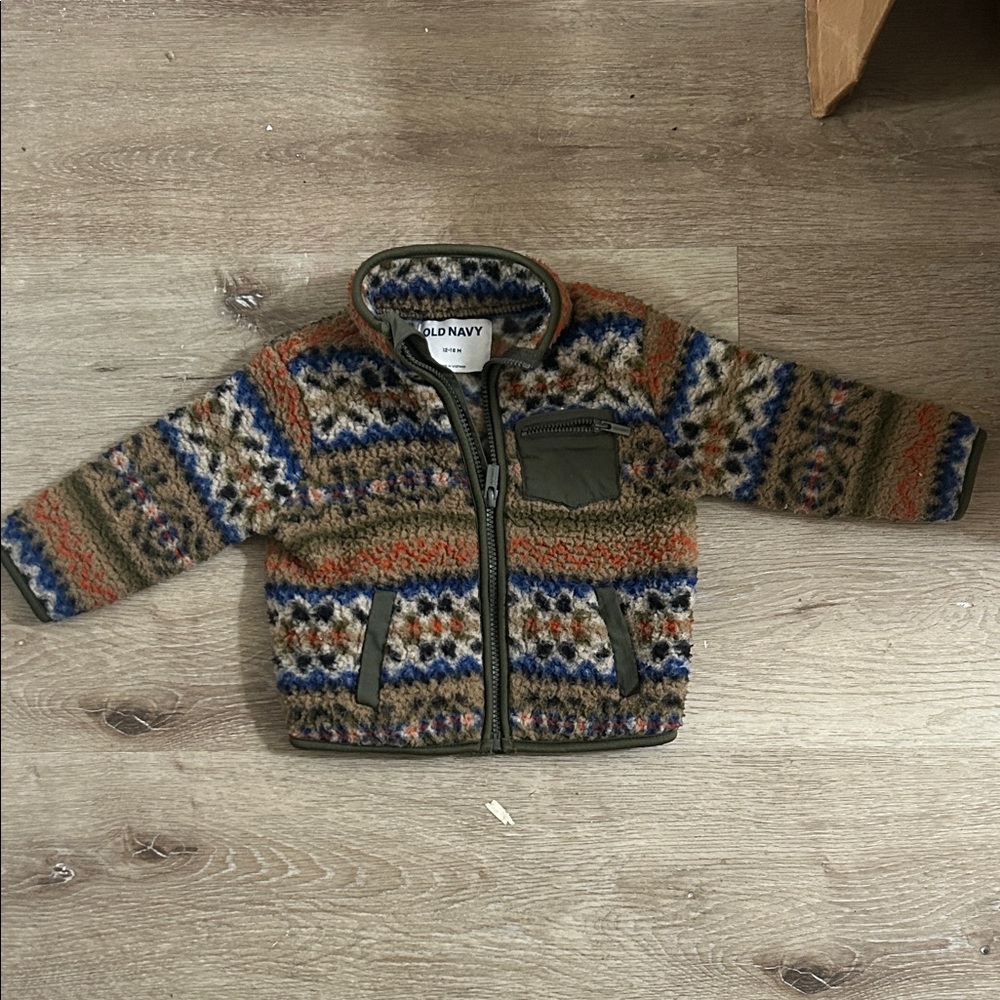 Old Navy Multicolor Patterned Fleece Jacket